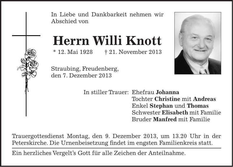Traueranzeige Willi Knott