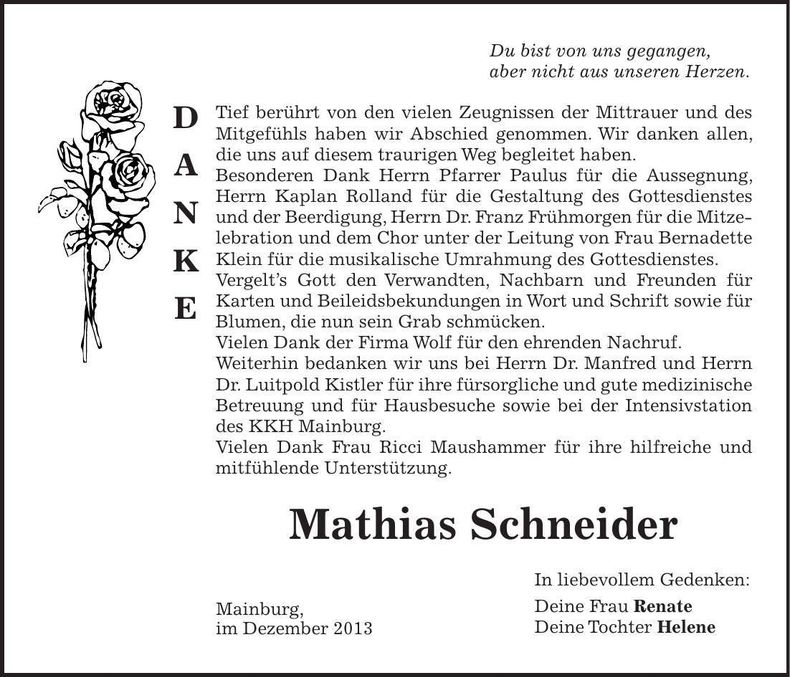 Traueranzeige Mathias Schneider