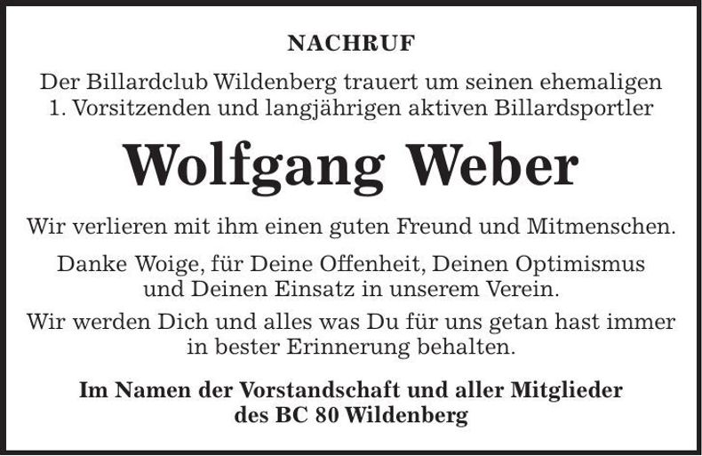 Traueranzeige Wolfgang Weber