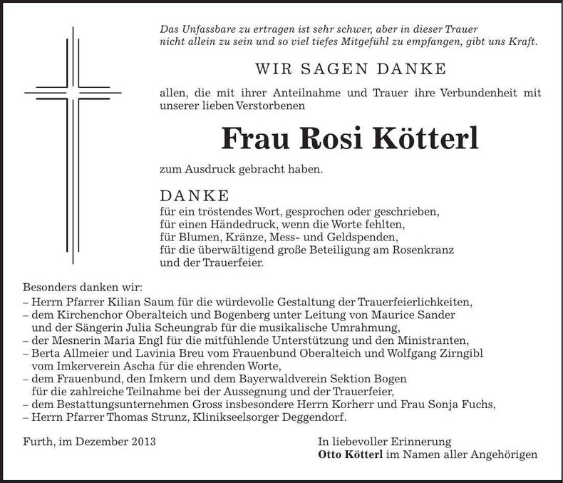 Traueranzeige Rosi Kötterl