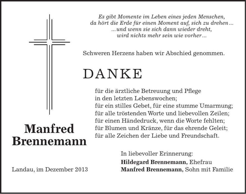 Traueranzeige Manfred Brennemann