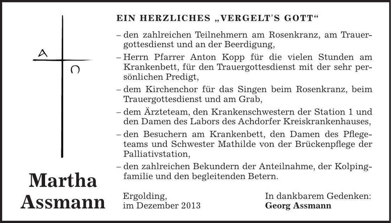 Traueranzeige Georg Assmann
