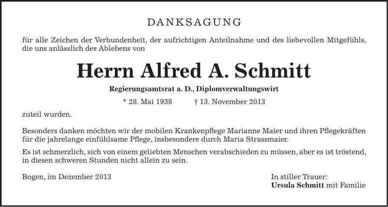 Traueranzeige Alfred A. Schmitt