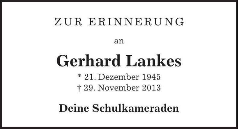 Traueranzeige Gerhard Lankes