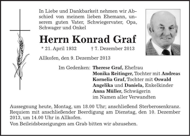 Traueranzeige Konrad Graf
