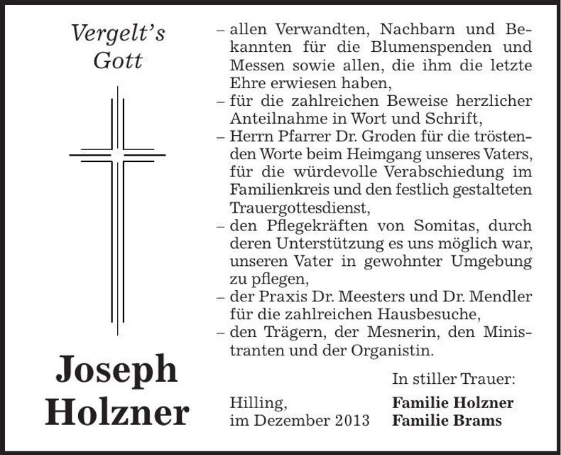 Traueranzeige Joseph Holzner