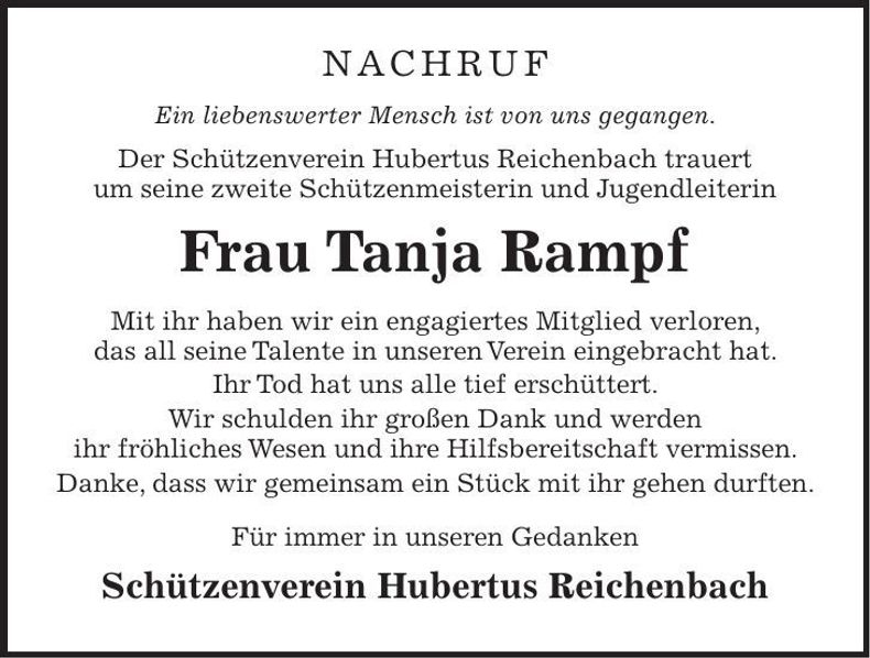 Traueranzeige Tanja Rampf