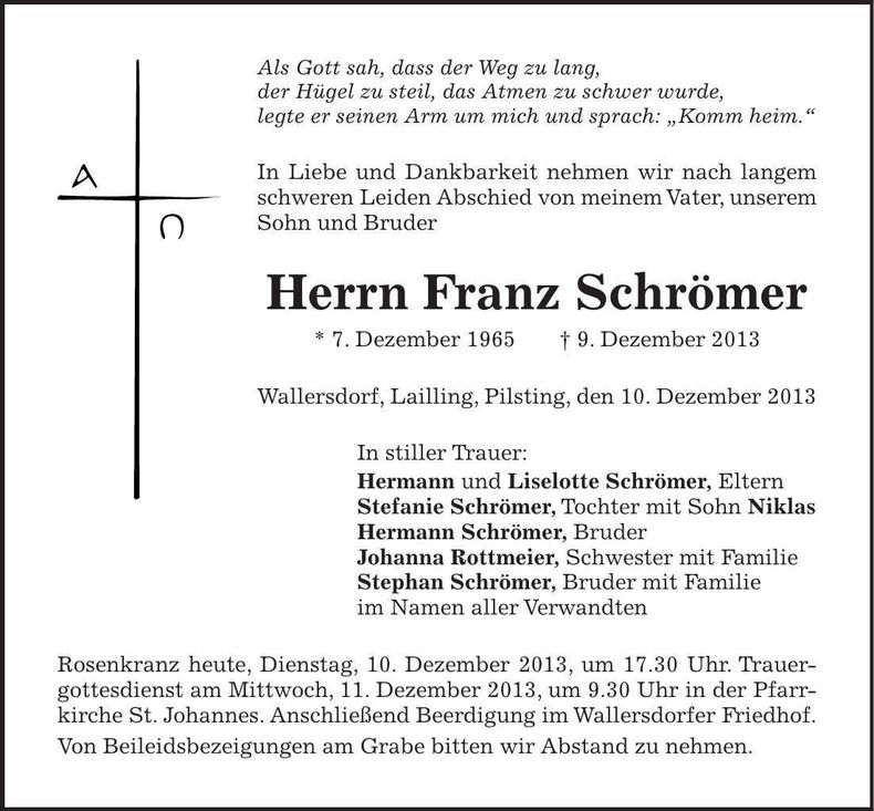 Traueranzeige Franz Schrömer