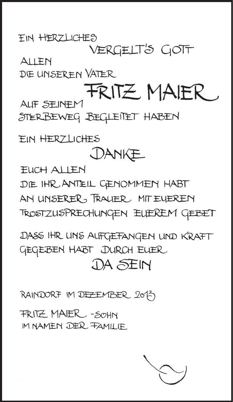 Traueranzeige Fritz Maier