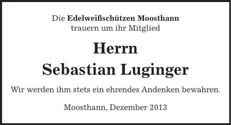Traueranzeige Sebastian Luginger