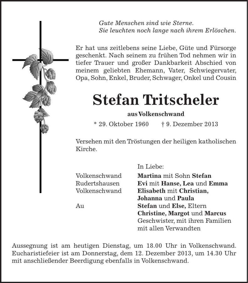 Traueranzeige Stefan Tritscheler