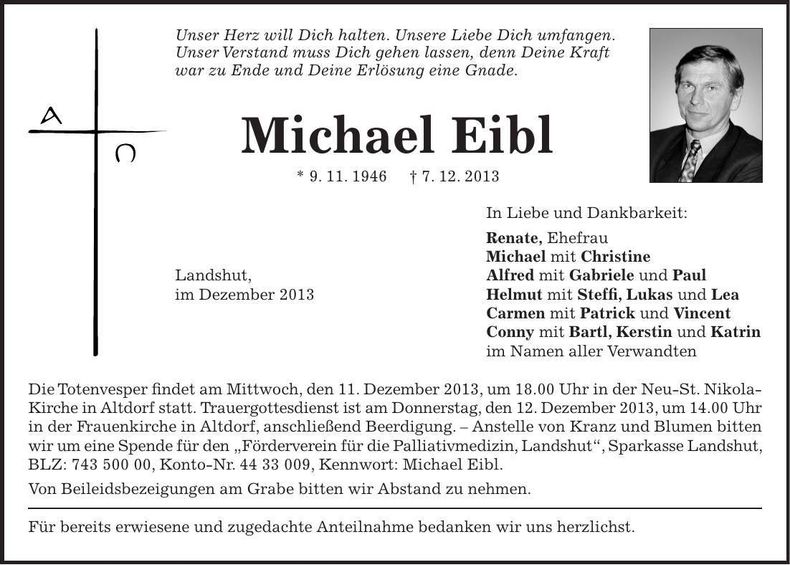 Traueranzeige Michael Eibl