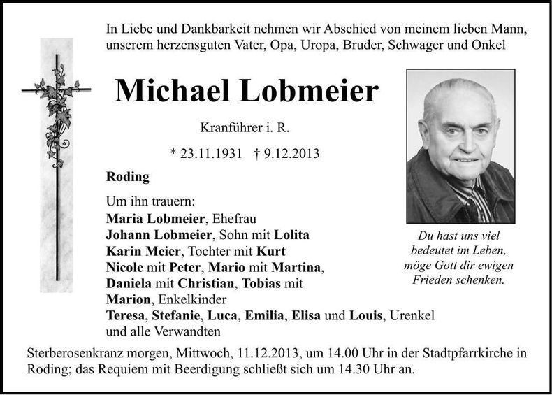 Traueranzeige Michael Lobmeier