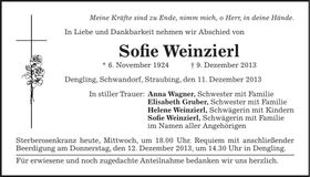 Traueranzeige Sofie Weinzierl