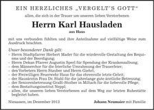 Traueranzeige Karl Hausladen