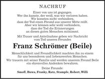Traueranzeige Franz Schrömer