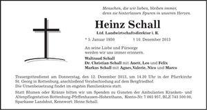 Traueranzeige Heinz Schall