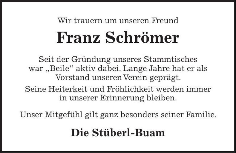 Traueranzeige Franz Schrömer