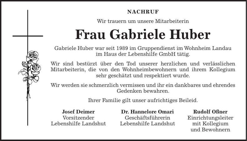 Traueranzeige Gabriele Huber