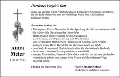 Traueranzeige Anna Meier