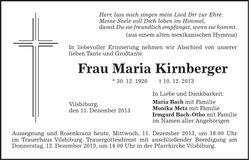 Traueranzeige Maria Kirnberger