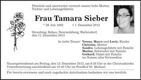 Traueranzeige Tamara Sieber