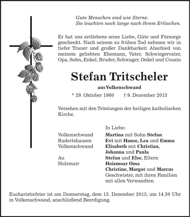 Traueranzeige Stefan Tritscheler
