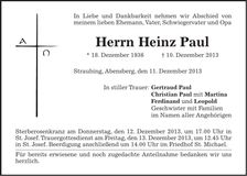 Traueranzeige Heinz Paul