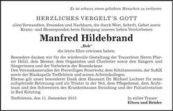 Traueranzeige Manfred Hildebrand
