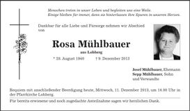 Traueranzeige Rosa Mühlbauer