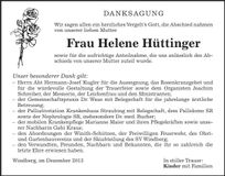 Traueranzeige Helene Hüttinger