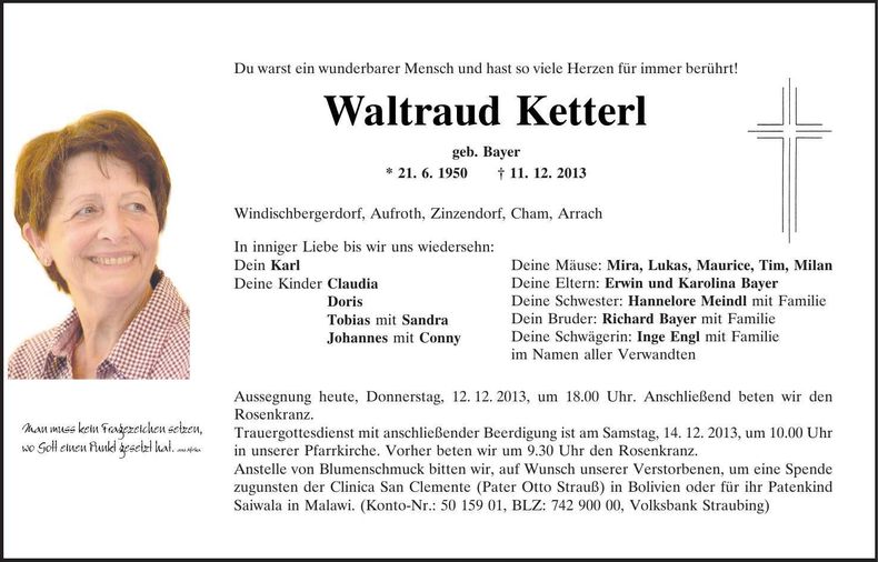 Traueranzeige Waltraud Ketterl