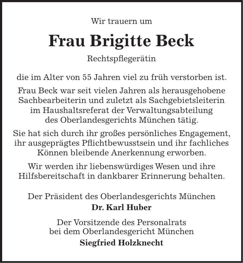 Traueranzeige Brigitte Beck