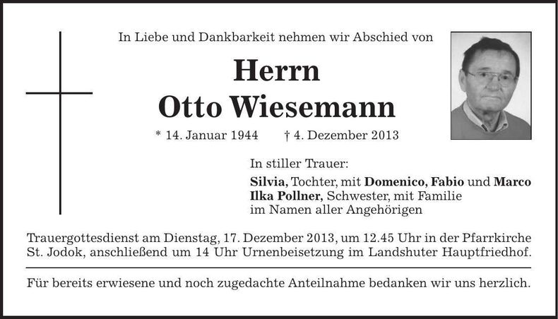 Traueranzeige Otto Wiesemann