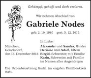 Traueranzeige Gabriele Nodes