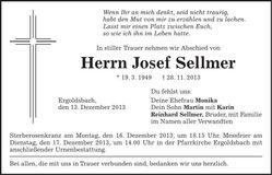 Traueranzeige Josef Sellmer