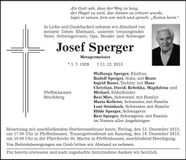 Traueranzeige Josef Sperger