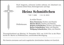 Traueranzeige Heinz Schmidtchen