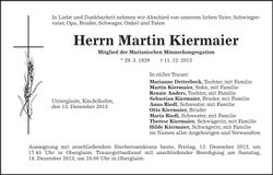 Traueranzeige Martin Kiermaier
