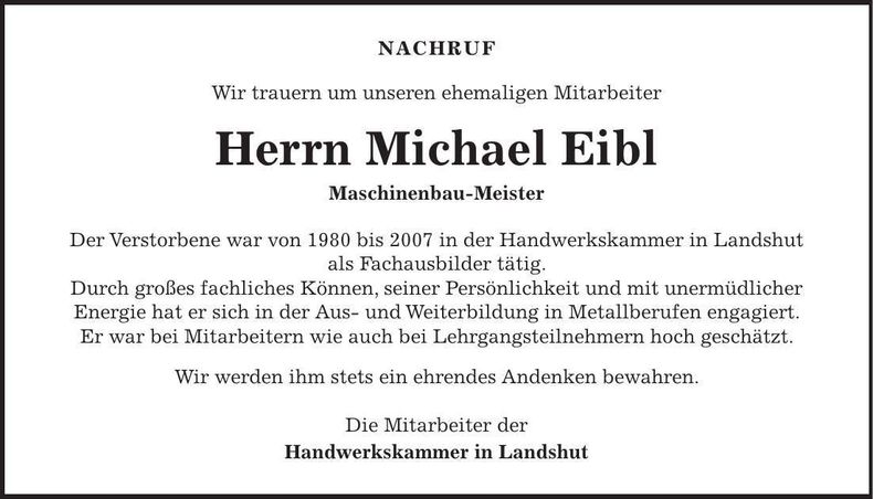 Traueranzeige Michael Eibl