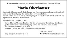 Traueranzeige Maria Oberhauser