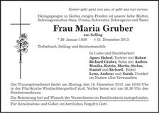 Traueranzeige Maria Gruber