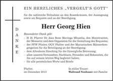Traueranzeige Georg Hien