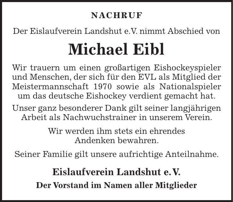Traueranzeige Michael Eibl