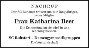 Traueranzeige Katharina Beer