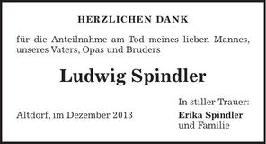 Traueranzeige Ludwig Spindler