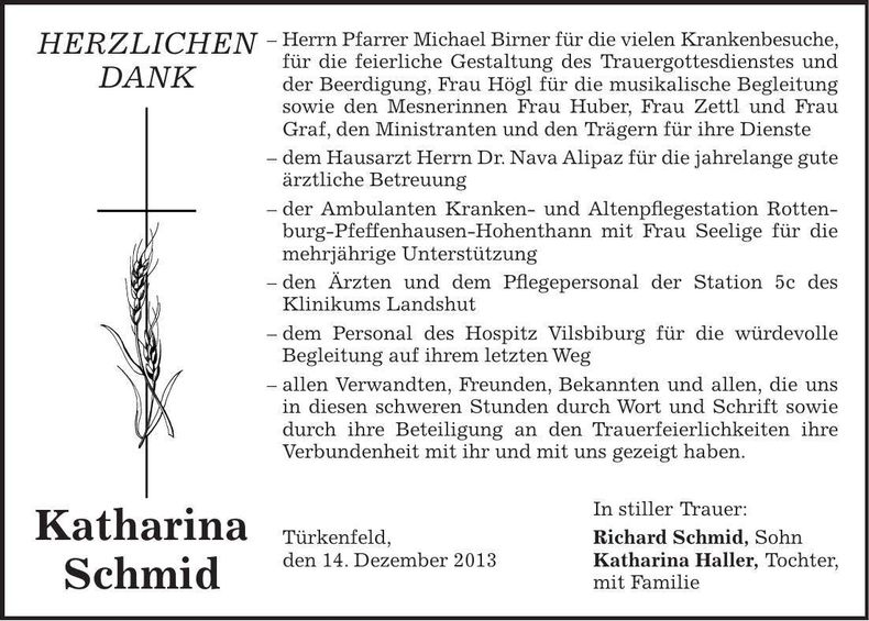 Traueranzeige Katharina Schmid