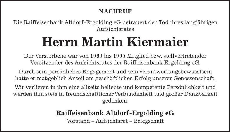 Traueranzeige Martin Kiermaier