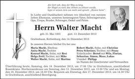 Traueranzeige Walter Macht