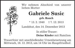 Traueranzeige Gabriele Susic